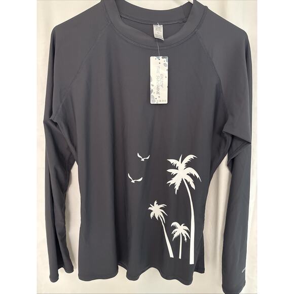 Enjoy the Sunshine UPF 50 Long Sleeve Rash Gaurd Swim Top Gray Shirt Sz L NWT - Picture 2 of 7